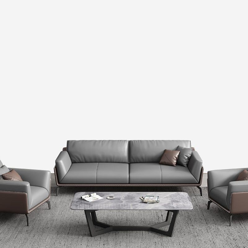 Modern Style Gray Leather Sofa Flared Arm Loose Back Sofa with Pillows Clearhalo 'furn' 'furn_sofas' 'Furniture' 'Living Room Furniture' 'Sofa' 'sofas' 1200x1200_cb616896-0efd-485b-80b2-85fe08403c39