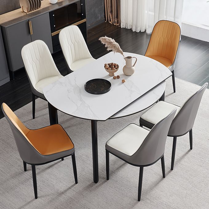 Slate and Wood Table Modern Minimalist Home Retractable Round Dining Table Clearhalo 'Dining Tables & Seating' 'Dining Tables' 'dining_table' 'furn' 'furn_dining_table' 'Furniture' 'Kitchen & Dining Furniture' 1200x1200_cb62073e-6d2e-4dce-ab3d-0bf851f639b5