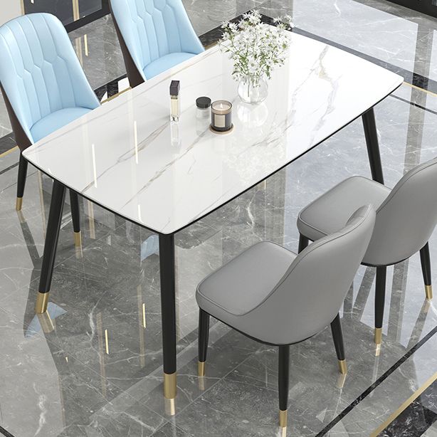 Contemporary Sintered Stone Kitchen Dining Table Rectangle Shape Dining Table with 4 Legs Base Clearhalo ' dining_table' 'Dining Tables & Seating' 'Dining Tables' 'Furniture' 'furniture_dining_table' 'Kitchen & Dining Furniture' 'kitchen&dining_furn' 'kitchen' 'kitchen_dining_table' 1200x1200_cb6594cd-7f94-4b06-927c-fdf53e550b11
