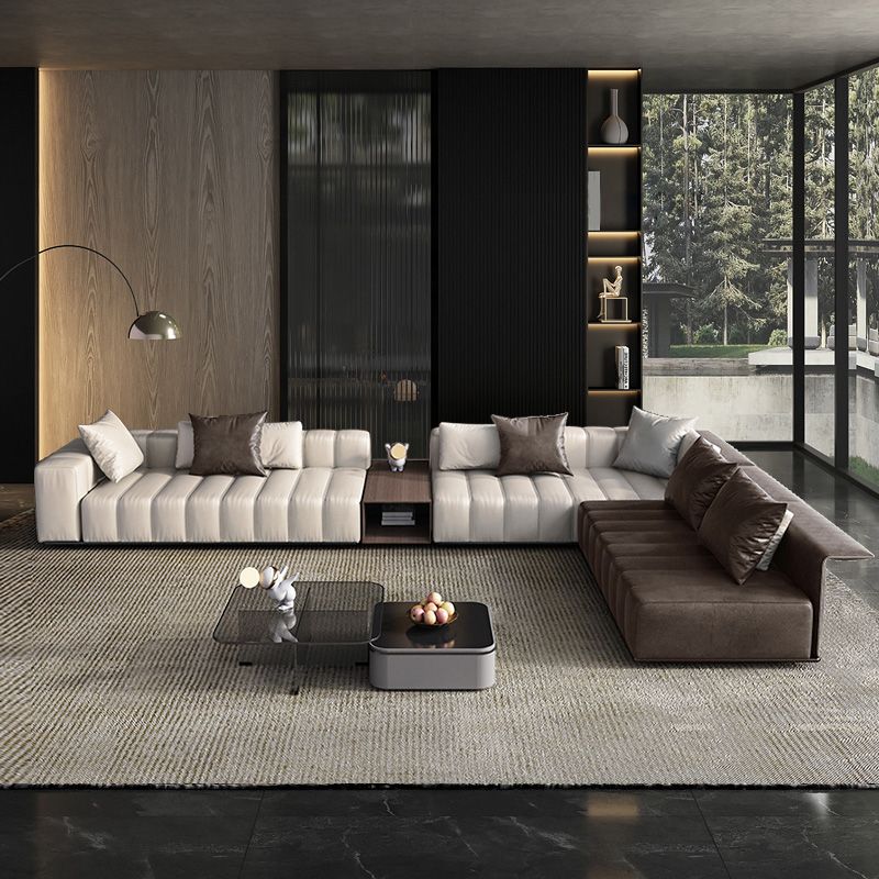 Divano sezionale in pelle autentica di metà secolo 24 "divano a braccio quadrato H con deposito