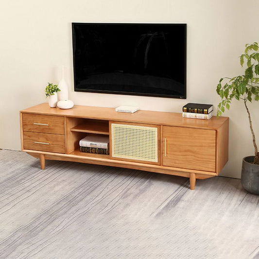 Console media TV in legno massiccio stand scandinavo TV con 2 cassetti