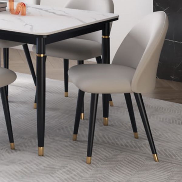 モダンな1/4/5/7ピースダイニングセット長方形の黒いベースディネットセットストーントップ