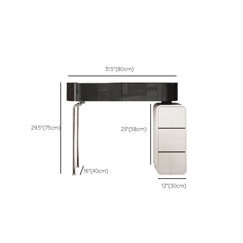 Modern Black Vanity Desk Glass Top Dressing Table with Lighted Mirror & Padded Stool