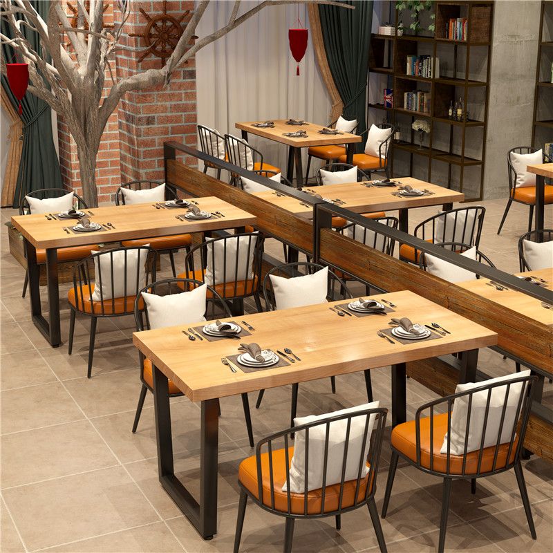Rectangle Industrial Solid Wood Dining Room Set Double Pedestal Table Dining Table Sets Clearhalo 'Dining Room Sets' 'Dining Tables & Seating' 'dining_room_set' 'furn' 'furn_dining_room_set' 'Furniture' 'furniture_dining_room_set' 'Kitchen & Dining Furniture' 'kitchen&dining_furn' 'kitchen' 1200x1200_cb70f7bc-1d85-4eaf-8d1b-e7f45408c772