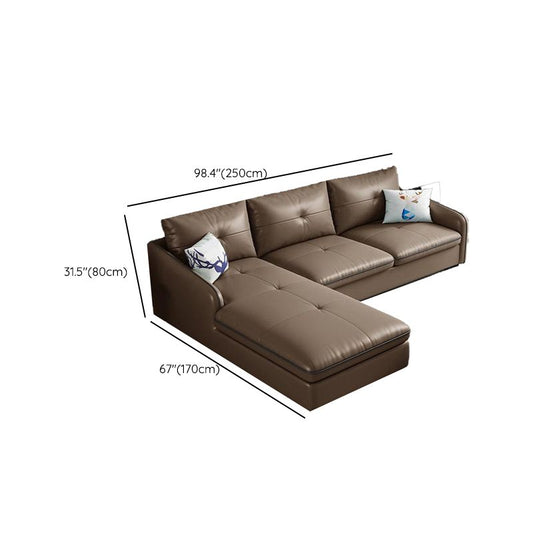 31.49 " H Brown Leather Square Arm Tufted Sofa & Chaise for Living Room Clearhalo 'furn' 'furn_sectionals' 'Furniture' 'Living Room Furniture' 'Sectionals' 1200x1200_cb7ca241-c801-4fe4-a608-4105369a45fa