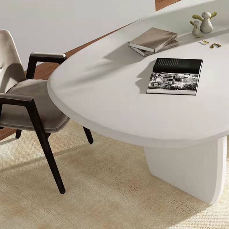 Modern Double Pedestal Table White Oval Dining Table for Home Kitchen Clearhalo 'Dining Tables & Seating' 'Dining Tables' 'dining_table' 'furn' 'furn_dining_table' 'Furniture' 'Kitchen & Dining Furniture' 1200x1200_cb7ed284-fd0b-498b-99cb-479a06e76fa9