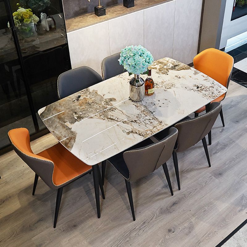 Modern Beige Sintered Stone Dining Table Rectangle Shape Dining Table with 4 Legs Base Clearhalo ' dining_table' 'Dining Tables & Seating' 'Dining Tables' 'furn' 'furn_dining_table' 'Furniture' 'furniture_dining_table' 'Kitchen & Dining Furniture' 'kitchen&dining_furn' 'kitchen' 'kitchen_dining_table' 1200x1200_cb803f00-6f87-4c75-82a7-21123bfc9467