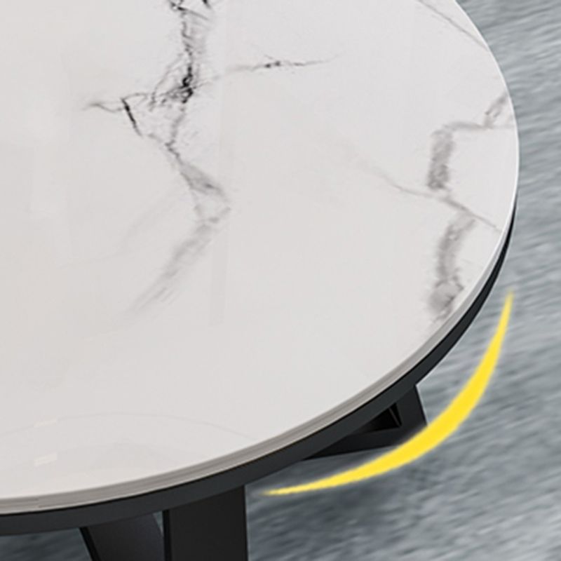 15.7"Tall Cross Legs Black / White Round Slate Top Coffee Table