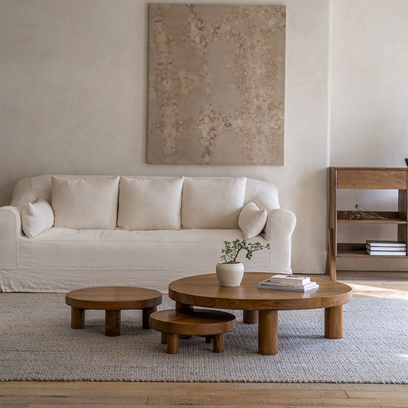 コンテンポラリー4脚ブラウンソリッドウッドラウンドコーヒーカクテルテーブル