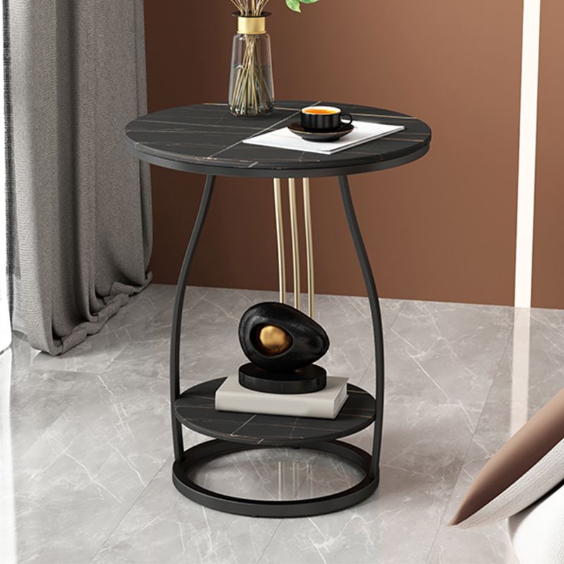 Modernistic Metal Frame End Table Round End Table with Slate Top