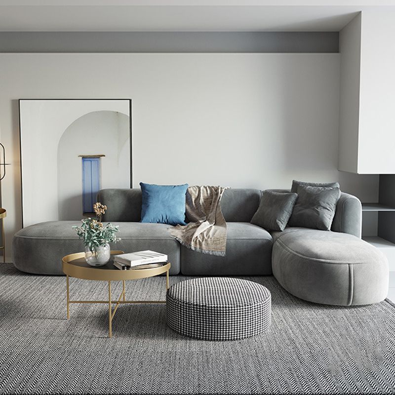 Nordic Style Velvet Sectional 27.56" H Sofa & Chaise in White/Grey