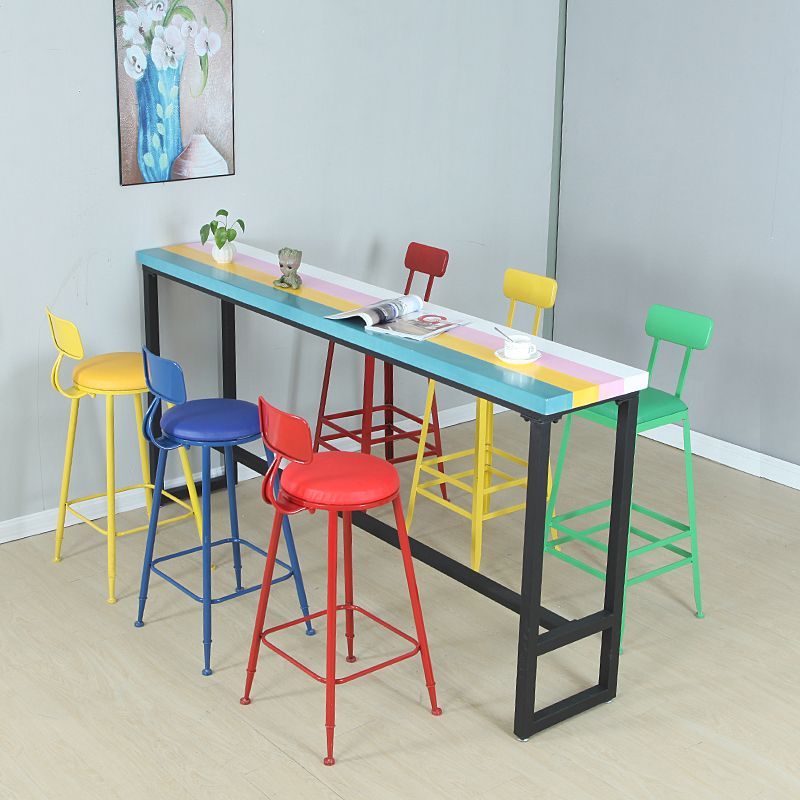 Industrial Wood Bar Table with Rectangle Table Top Trestle Table - 42" H Clearhalo 'Bar Furniture' 'Bar Tables' 'bar_tables' 'furn' 'furn_bar_tables' 'Furniture' 'furniture_bar_tables' 'Kitchen & Dining Furniture' 1200x1200_cb8910bb-6fe0-4871-a689-84503bc3a519