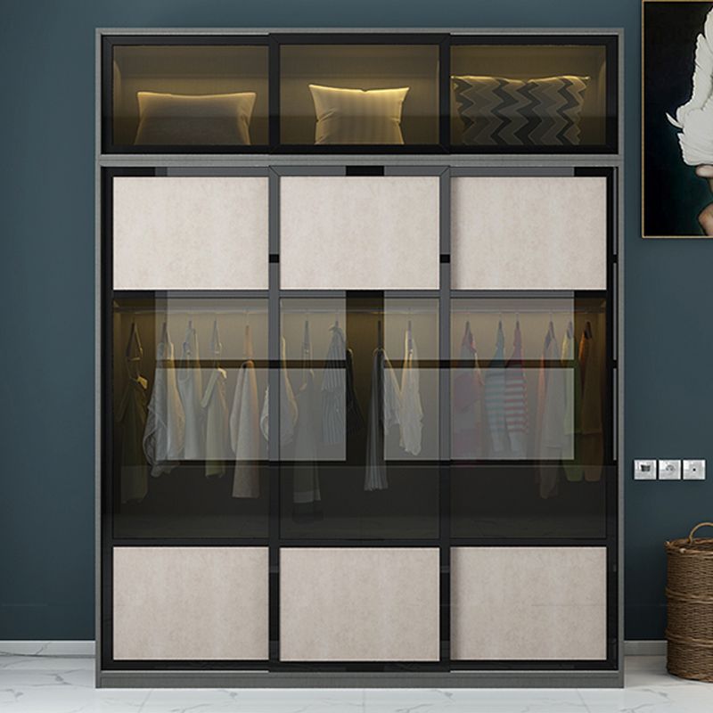 Engineered Wood Storage Cabinet with Glass Doors Contemporary Cabinet with Sliding Doors