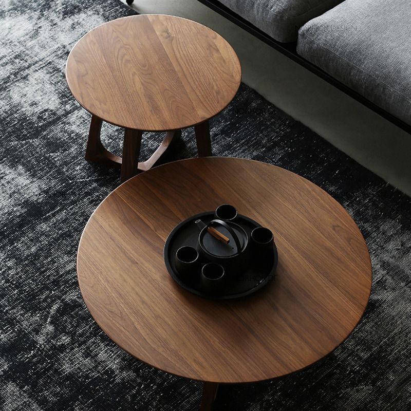 Solid Wood Round Coffee Table in Brown Scandinavian 2 Pieces Cocktail Table Set Clearhalo 'Coffee & Accent Tables' 'Coffee Tables' 'coffee_tables' 'furn' 'furn_coffee_tables' 'Furniture' 'Living Room Furniture' 1200x1200_cb89c48b-dbd4-468e-928d-268698c224cc