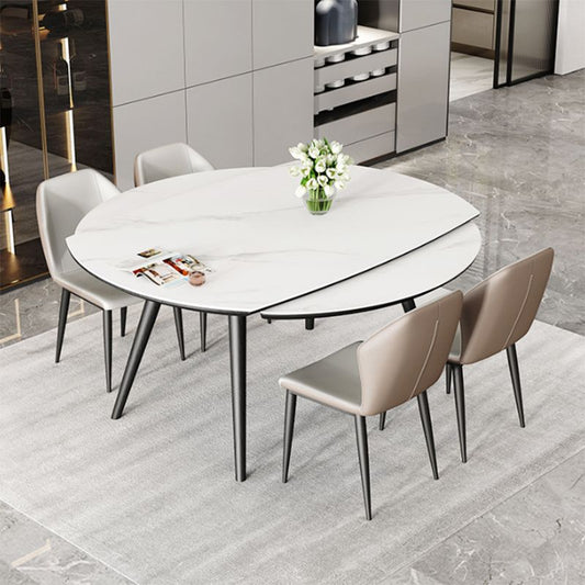 Modern Simple Dining Table Sintered Stone Dinner Table with Wooden Base