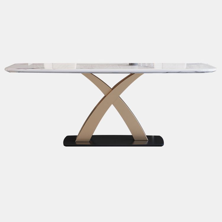 Contemporary Dining Room Set Metal Frame White Slate Rectangular Dining Table Set for Home Clearhalo 'Dining Room Sets' 'Dining Tables & Seating' 'dining_room_set' 'furn' 'furn_dining_room_set' 'Furniture' 'furniture_dining_room_set' 'Kitchen & Dining Furniture' 'kitchen&dining_furn' 'kitchen' 1200x1200_cb8acd72-de51-4026-82b9-980cfe857462