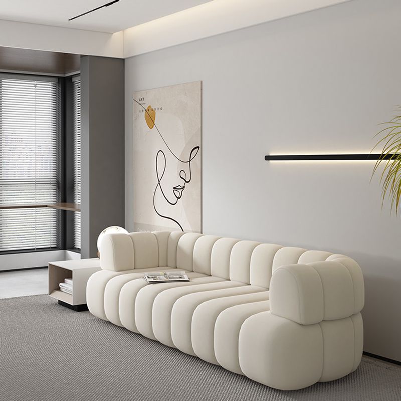 White Contemporary Seating Tuxedo Arm Sofa Sewn Pillow Back for Living Room