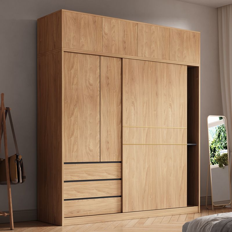 Natürliche Finish -Garderobe Armoire Schiebedarderobe Kabinett mit Schublade