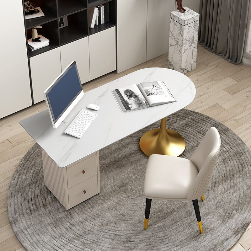 23 "Wide Glam Executive Desk White 3-Drawer voetstuk Office Desk