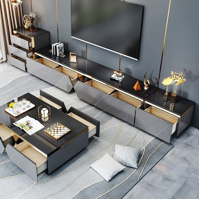 Glas- en houten tv -mediaconsole met laden Glam TV Stand Console