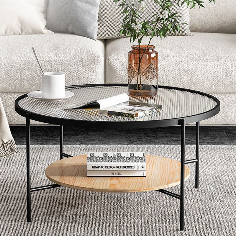 17.7" Tall Modern Cross Leg Glass Round Coffee Table with Shelf Clearhalo 'Coffee & Accent Tables' 'Coffee Tables' 'coffee_tables' 'furn' 'furn_coffee_tables' 'Furniture' 'furniture_coffee_tables' 'Living Room Furniture' 1200x1200_cb94b403-ea72-4305-a231-76d5a3d58c2c