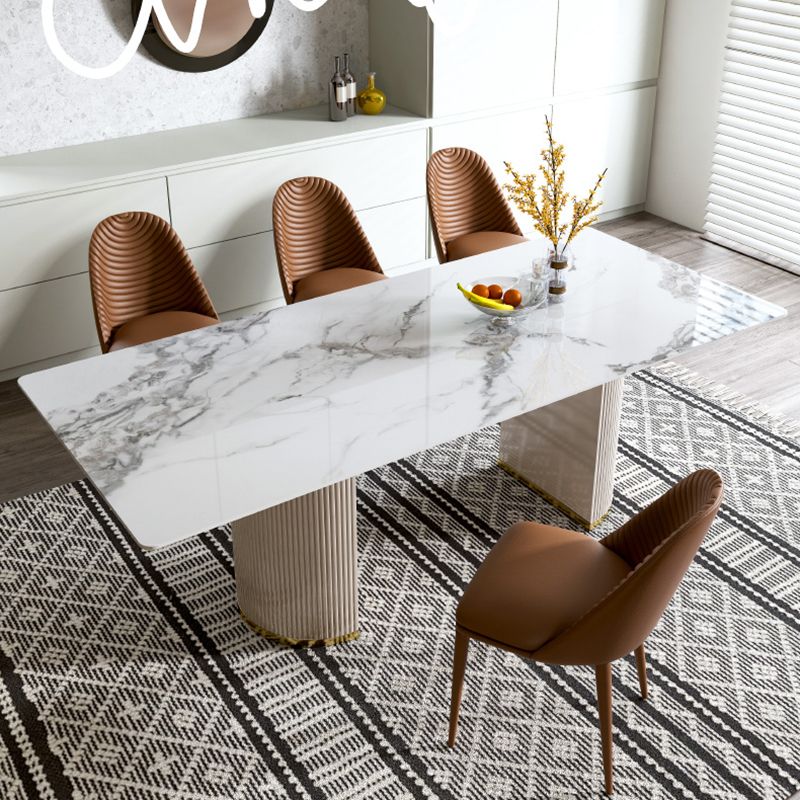Luxury White Tone Dining Table Sintered Stone Table with Double Pedestal Clearhalo ' dining_table' 'Dining Tables & Seating' 'Dining Tables' 'furn' 'furn_dining_table' 'Furniture' 'furniture_dining_table' 'Kitchen & Dining Furniture' 'kitchen&dining_furn' 'kitchen' 'kitchen_dining_table' 1200x1200_cba1c2c8-0da2-46a2-b4ff-3010c733296c