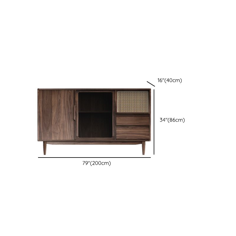 Sideboard marrone a buffet in legno massiccio contemporaneo con 2 cassetti