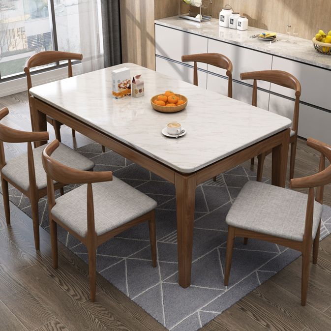 Rectangle Stone Top Table Mid-Century Modern Dining Table with 4 Wood Legs Clearhalo 'Dining Tables & Seating' 'Dining Tables' 'dining_table' 'furn' 'furn_dining_table' 'Furniture' 'Kitchen & Dining Furniture' 1200x1200_cba91504-7142-473c-8e98-ee5a00c271a0