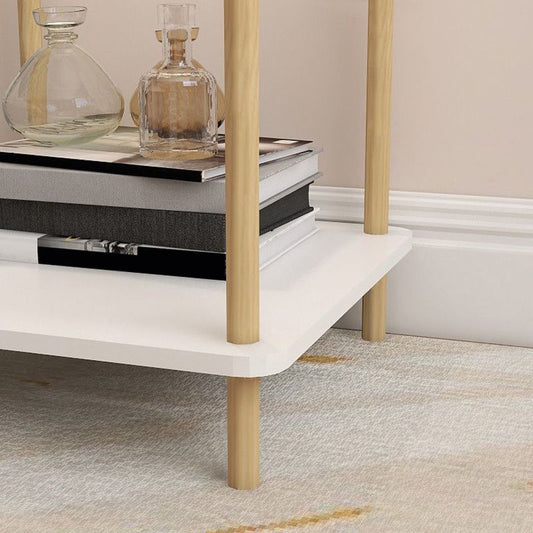 Mesa nocturna de almacenamiento abierta contemporánea de madera blanca con 2 estantes