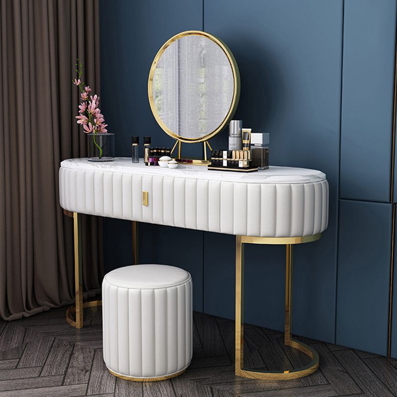 Glam Marble Top Make-up Vanity Dressing Table Set with a drawer