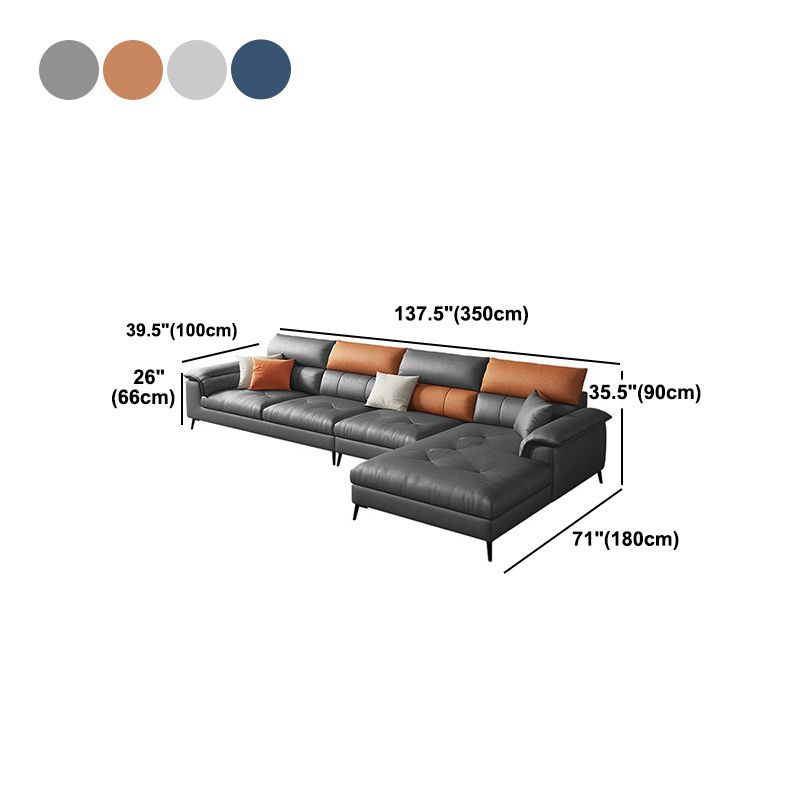 137.8" W x 70.87" D x 35.43" H Faux Leather Sofa & Chaise Modern Sewn Pillow Back Sofa Clearhalo 'furn' 'furn_sectionals' 'Furniture' 'Living Room Furniture' 'Sectionals' 1200x1200_cbace5fe-431f-4b17-ba91-e8d2b32971f3