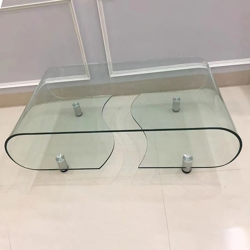 Modern Rectangle Glass Coffee Table Abstract Cocktail Table with Storage