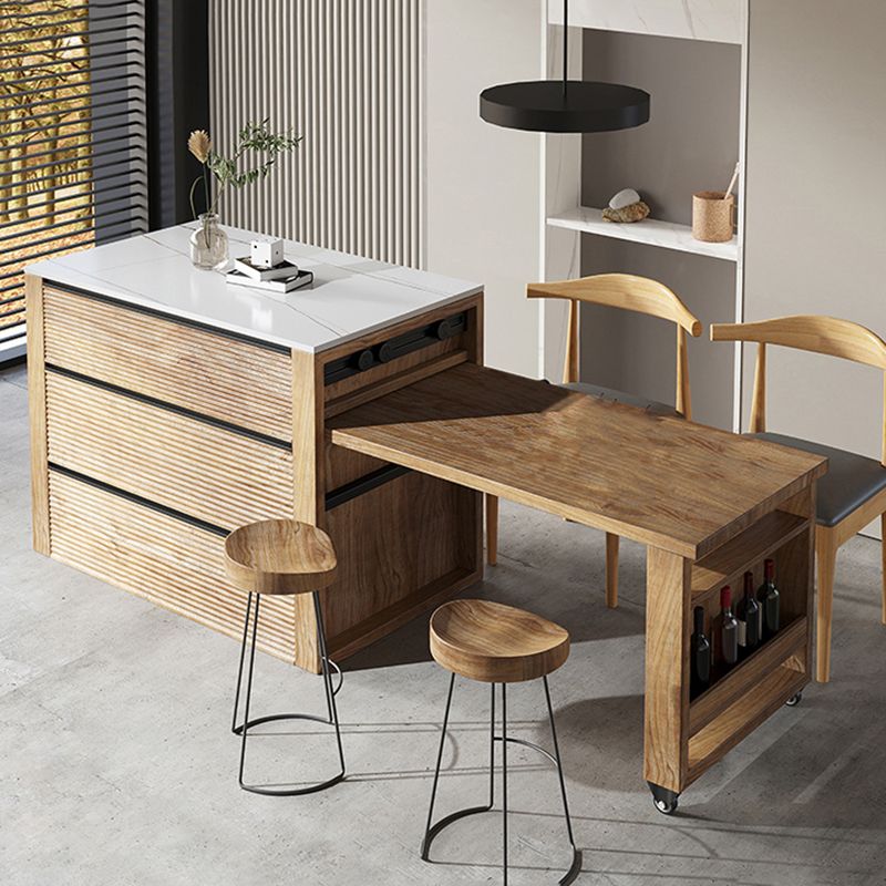 Tavolo da cucina rettangolare moderna in pietra bianca con 6 cassetti