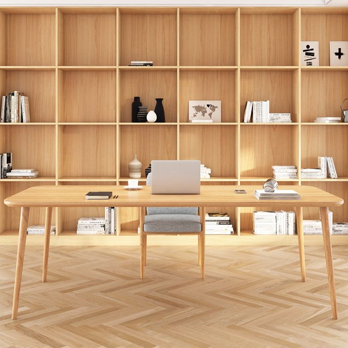 Contemporary Solid Wood Writing Desk Curved Natural Office Desk Clearhalo 'furn' 'furn_office_desk' 'Furniture' 'Office Desks' 'Office Furniture' 'office_desk' 1200x1200_cbb6132f-40f7-45ae-a4d1-1f141f09d2ea