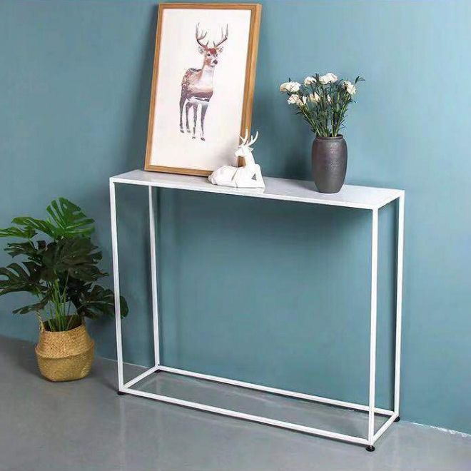 Metal Rectangle Console Table 9.8 Inch Wide Contemporary End Table Clearhalo 'Console Tables' 'console_tables' 'Entry & Mudroom Furniture' 'furn' 'furn_console_tables' 'Furniture' 1200x1200_cbb6532b-fbe3-4ebe-ad84-04c9aead1541