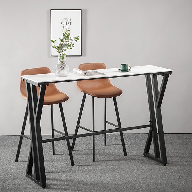 White Marble Bar Table with Rectangle Table Top Trestle Table - 41.3" H Clearhalo 'Bar Furniture' 'Bar Tables' 'bar_tables' 'furn' 'furn_bar_tables' 'Furniture' 'furniture_bar_tables' 'Kitchen & Dining Furniture' 'kitchen&dining_furn' 'kitchen' 1200x1200_cbb85e83-f76a-4174-ab17-394807956f67