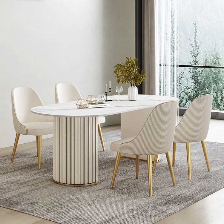 豪華な焼結ストーンダイニングデスクオーバルシェイプダブルベースキッチンテーブル