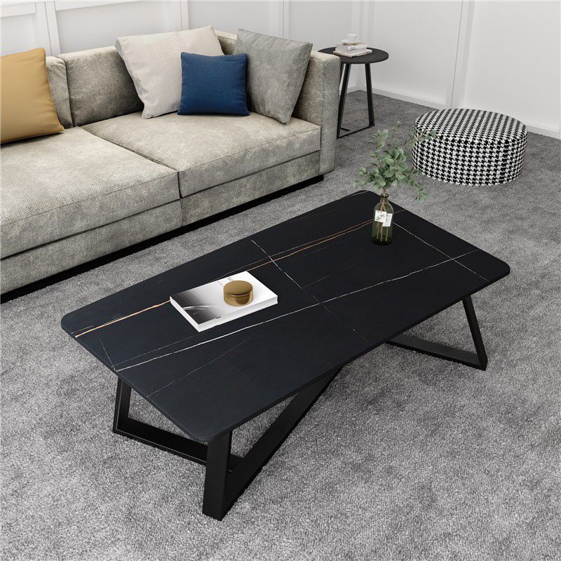 Mid-Century Modern Stone Top Accent Table Rectangular Coffee Table with Metal Frame Clearhalo 'Coffee & Accent Tables' 'Coffee Tables' 'coffee_tables' 'furn' 'furn_coffee_tables' 'Furniture' 'furniture_coffee_tables' 'Living Room Furniture' 1200x1200_cbbe5c98-eab4-4aa0-aca7-f33b27d96461