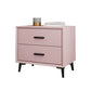 2 - Drawer Contemporary Accent Table Nightstand Faux Leather Bed Nightstand