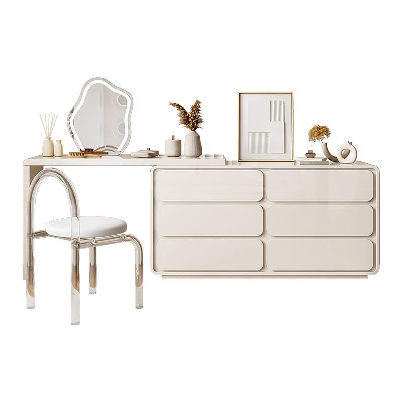 Cream Pine Wood Vanity Make up Table Set with Stool and Mirror
