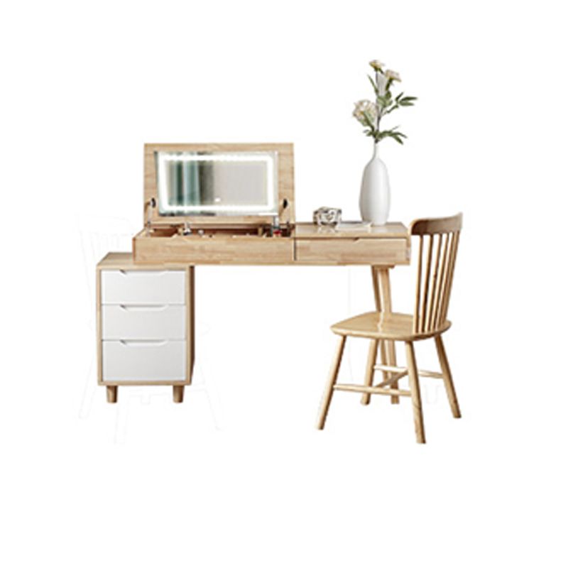 Tavolo da toeletta in legno di gomma moderno con sgabello da 1 mirror tavolo da vanità in legno