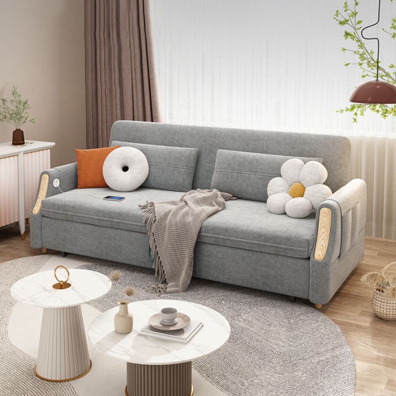 Contemporary Sloped Arm Convertible Bed Sofa Couch with Storage in Grey