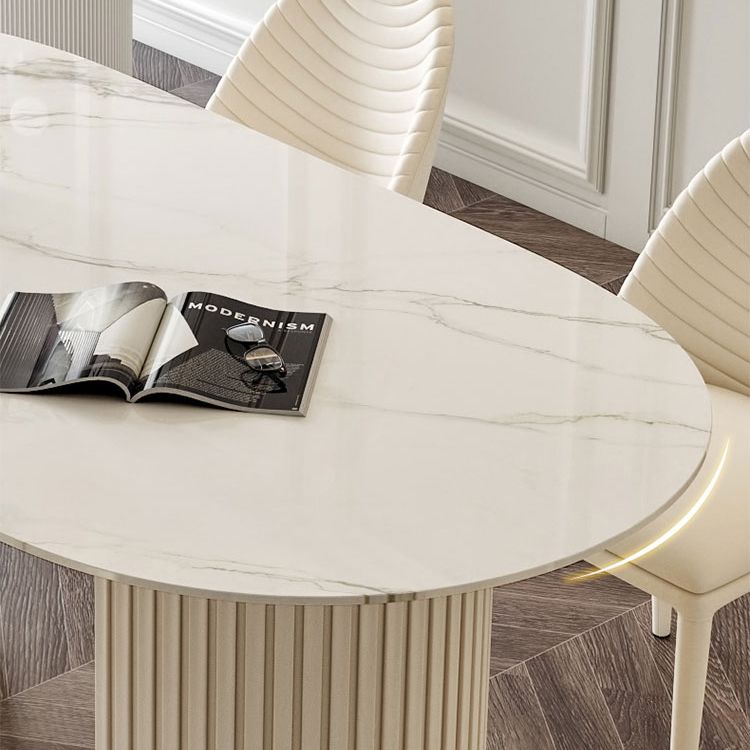 Stone Top Dining Table Oval Dining Table with Sled Base in White Clearhalo 'Dining Tables & Seating' 'Dining Tables' 'dining_table' 'furn' 'furn_dining_table' 'Furniture' 'furniture_dining_table' 'Kitchen & Dining Furniture' 'kitchen' 'kitchen_dining_table' 1200x1200_cbc3fd4f-1ae5-4204-a1f9-c12e1b5c8800