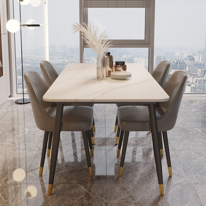 Nordic Dining Room Set Dining Table Rectangle Formal Dinette Set with Metal Base Clearhalo 'Dining Room Sets' 'Dining Tables & Seating' 'dining_room_set' 'furn' 'furn_dining_room_set' 'Furniture' 'furniture_dining_room_set' 'Kitchen & Dining Furniture' 'kitchen&dining_furn' 'kitchen' 1200x1200_cbc48093-f13b-42dd-bbde-568d4cabe75a