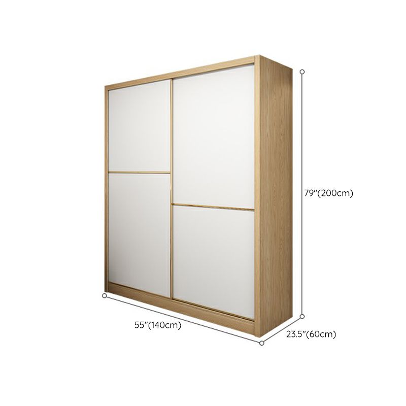 2 Door Clothes Rail Wardrobe Engineered Wood Industrial ArmoireLight Wood Finish