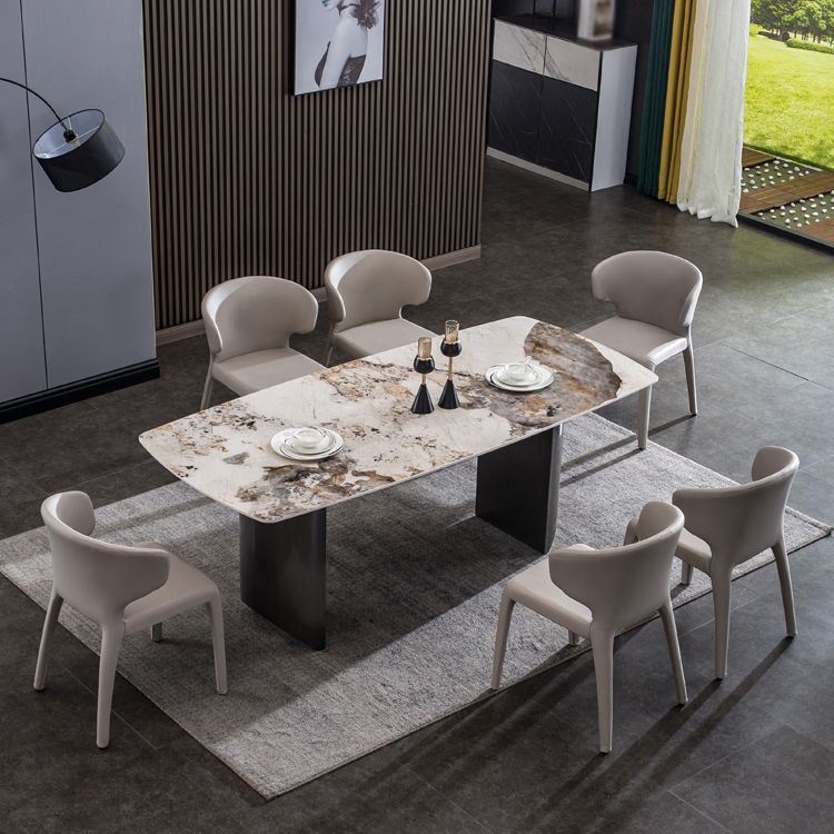 Tavolo in pietra sinterizzato per il ristorante tavolo da pranzo industriale industriale con doppio piedistallo