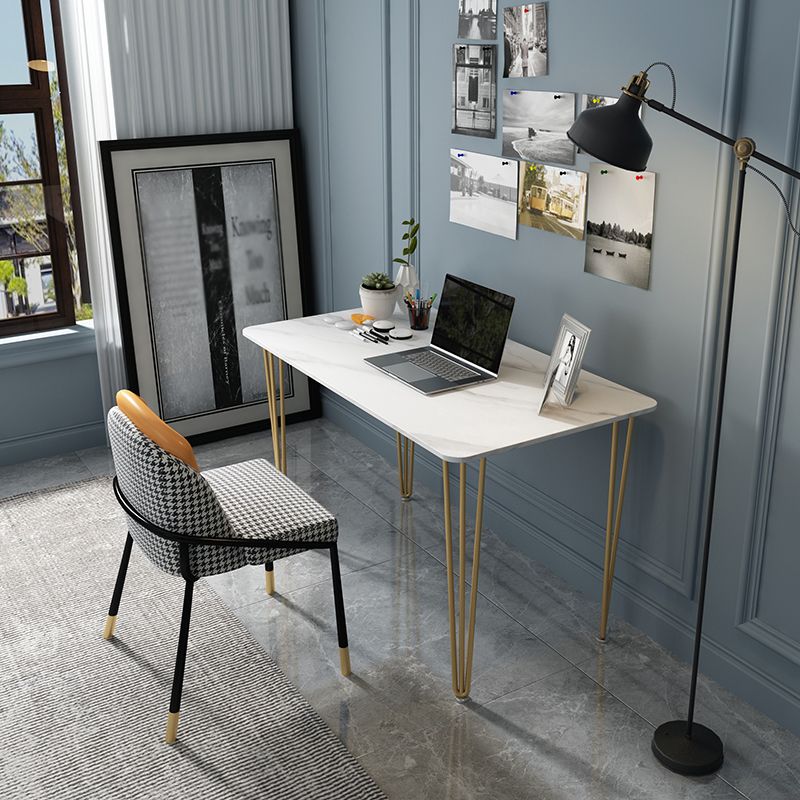 Home Hairpin Base Writing Desk Glam Style Stone Writing Desk Clearhalo 'furn' 'furn_office_desk' 'Furniture' 'furniture_office_desk' 'Office Desks' 'Office Furniture' 'office_desk' 1200x1200_cbc98b23-6da7-4f35-828f-2efba15c962c