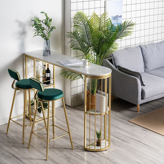 Glam Marble Counter Table with Specialty Top Double Pedestal Table - 42" H Clearhalo 'Bar Furniture' 'Bar Tables' 'bar_tables' 'furn' 'furn_bar_tables' 'Furniture' 'furniture_bar_tables' 'Kitchen & Dining Furniture' 1200x1200_cbccaf3c-e73e-42a5-b9e4-6cf5de80f277