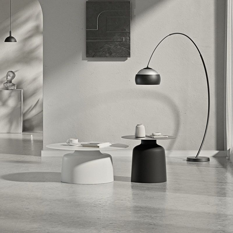 15.7 "/18.5"背の高い鉄の台座白 /黒い丸いコーヒーテーブル