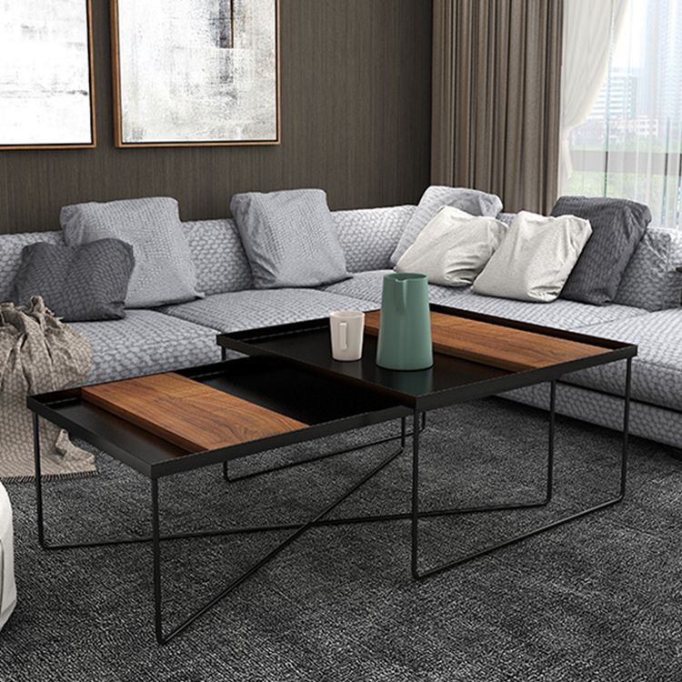 Tavolino da caffè moderno Mid-Century in metallo e legno con gambe incrociate